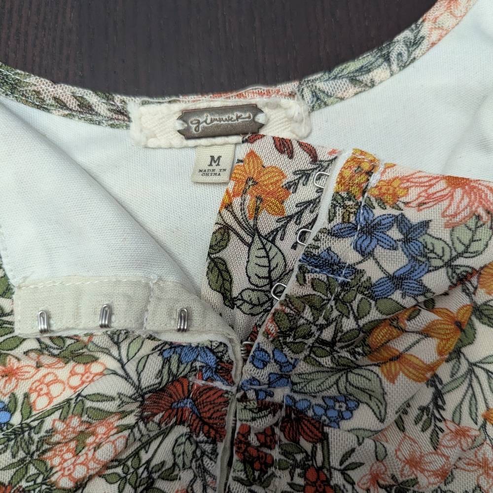 Gimmicks Sz M Square Neck Floral Ruched Top Fairy Festival Whimsical - Picture 5 of 12